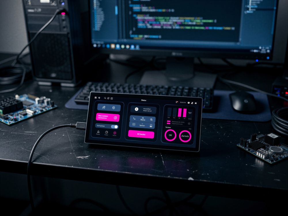 Touch-Bedienoberfläche vor Quellcode